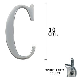 Letra Metal "C" Plateada Mate 10 cm. con Tornilleria Oculta (Blister 1 Pieza)