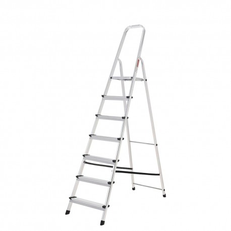 Escalera Aluminio 7 Peldaños Plegable, Uso doméstico, Antideslizante, Ligera y Resistente