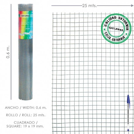 Malla Electrosoldada Galvanizada 19x19 / 60 cm. rollo 25 Metros Uso Domestico